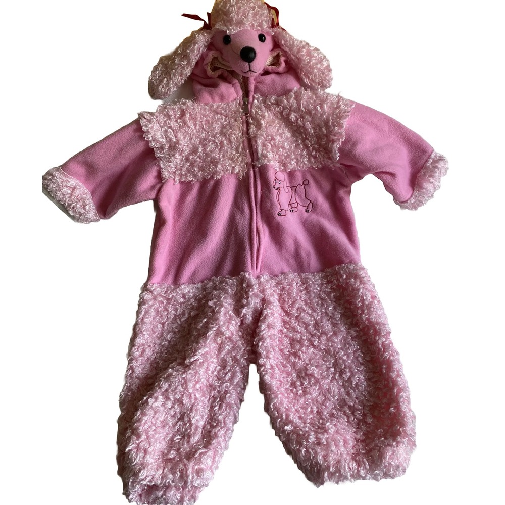 Pink Poodle Halloween Costume Hooded Jumpsuit One Piece Toddler Size 2T